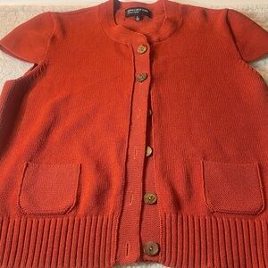 Jones New York XL Burnt Orange short sleeve button-down Cardigan with Pockets
